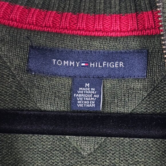 Tommy Hilfiger Preppy Patches Mens Medium Long Sleeve Full Zip Green Sweater - Picture 3 of 6